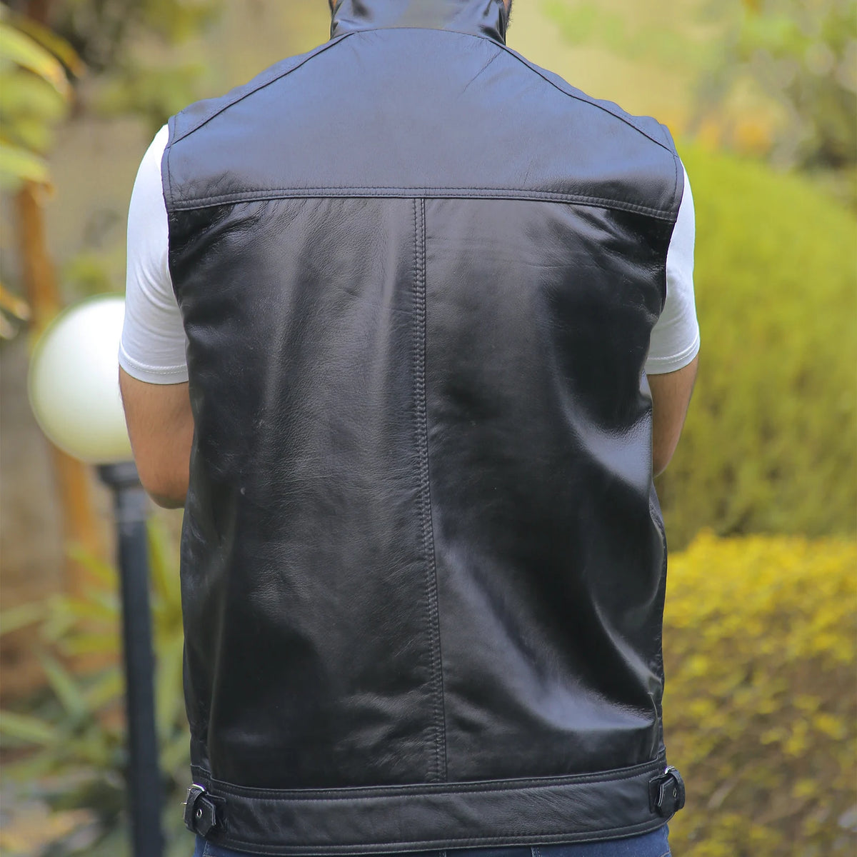 Black Leather Biker Vest for men