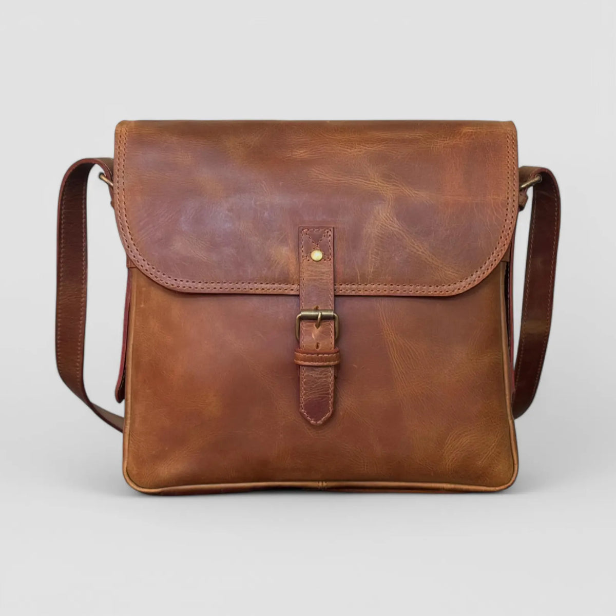 Brown Full Grain Leather Crossbody Bag