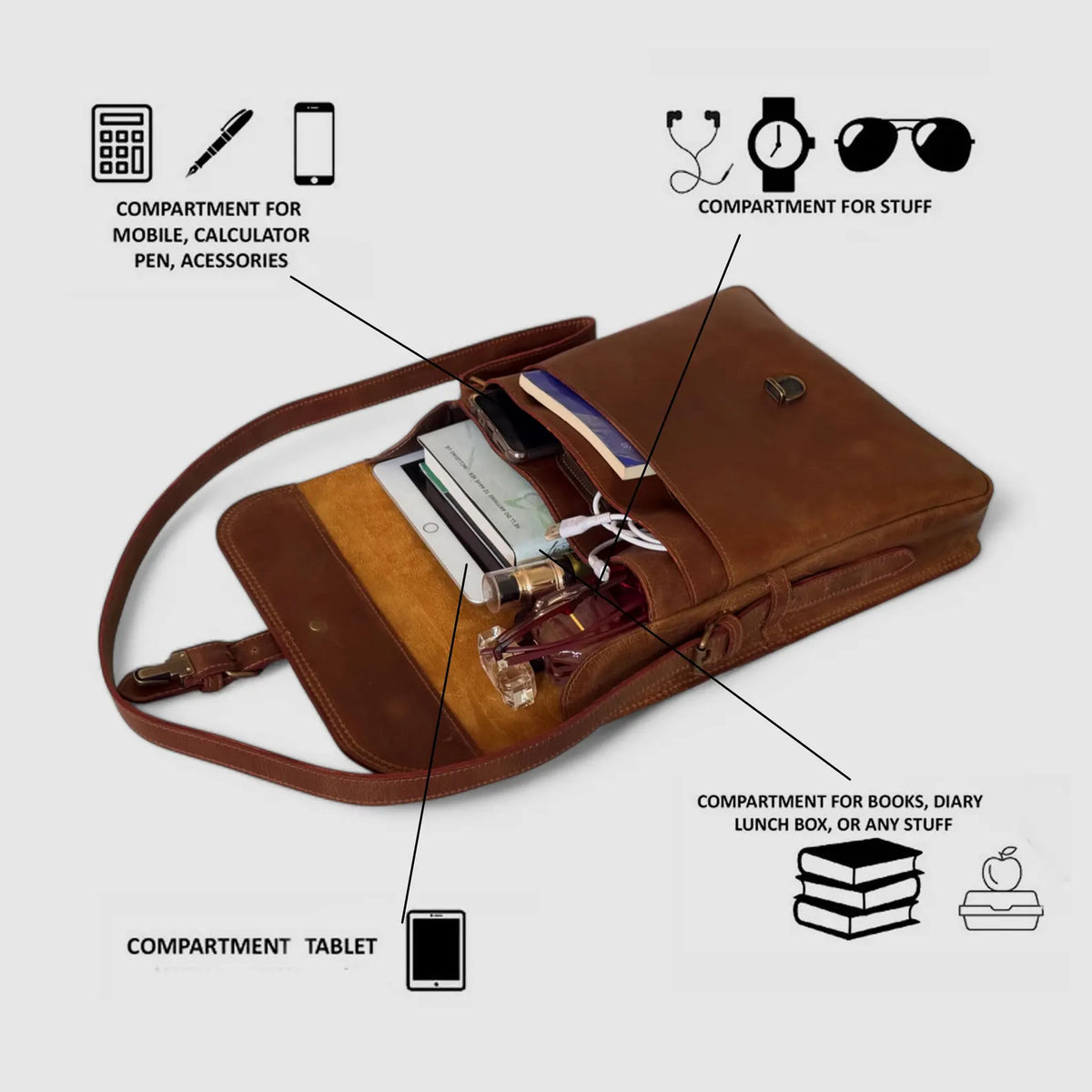 Brown Full Grain Leather Crossbody Bag
