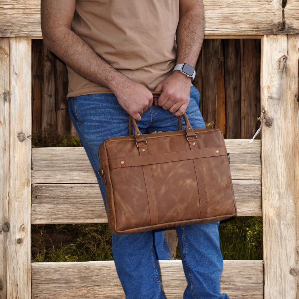 Slim Brown leather office bag