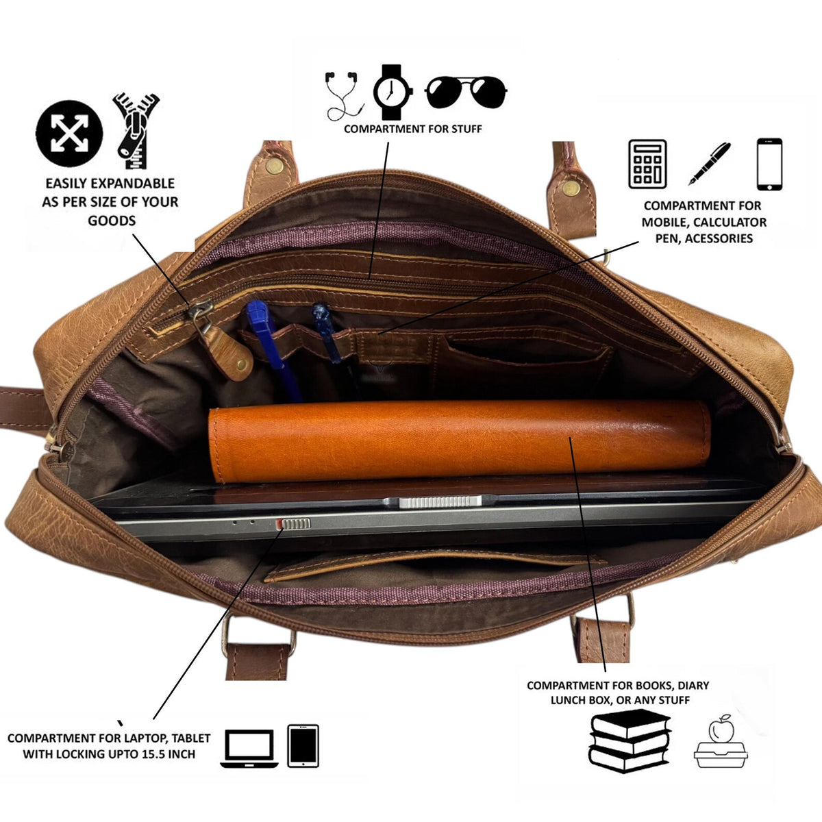 Slim Brown leather office bag