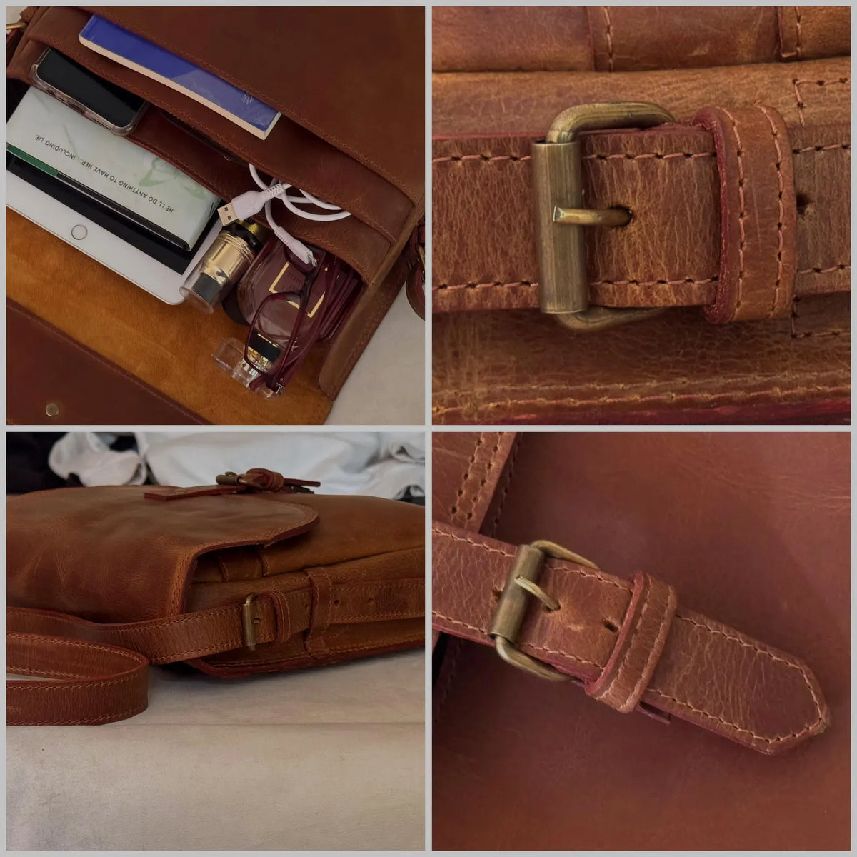 Brown Full Grain Leather Crossbody Bag