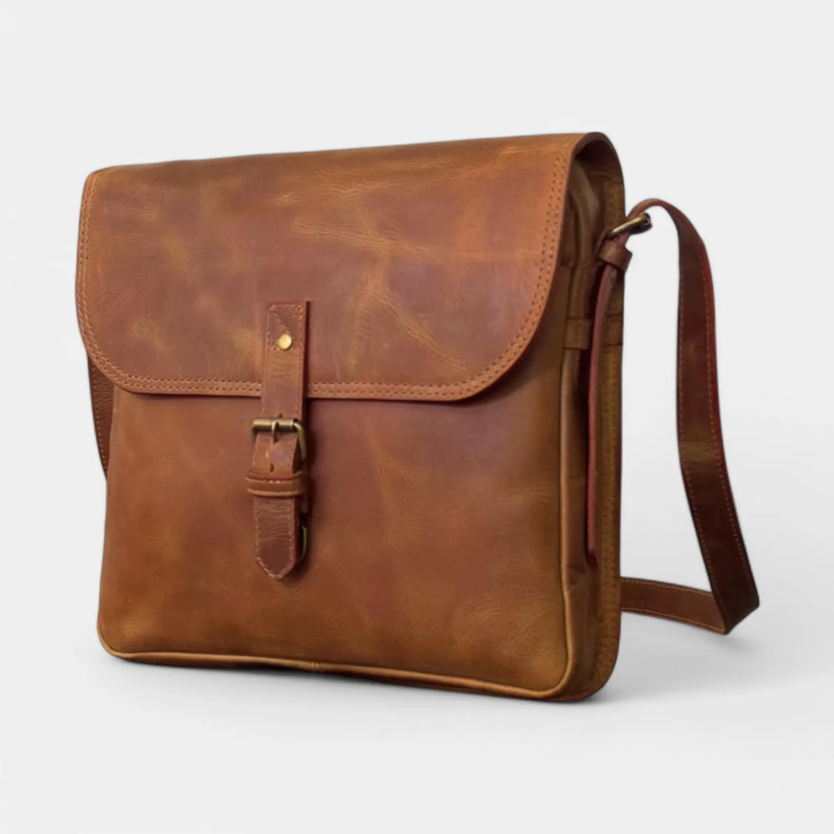 Brown Full Grain Leather Crossbody Bag