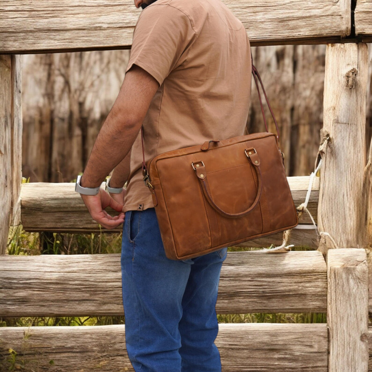 Slim Brown leather office bag