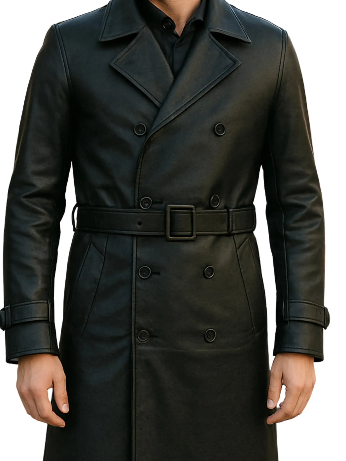 Black long leather coat for men&#39;s