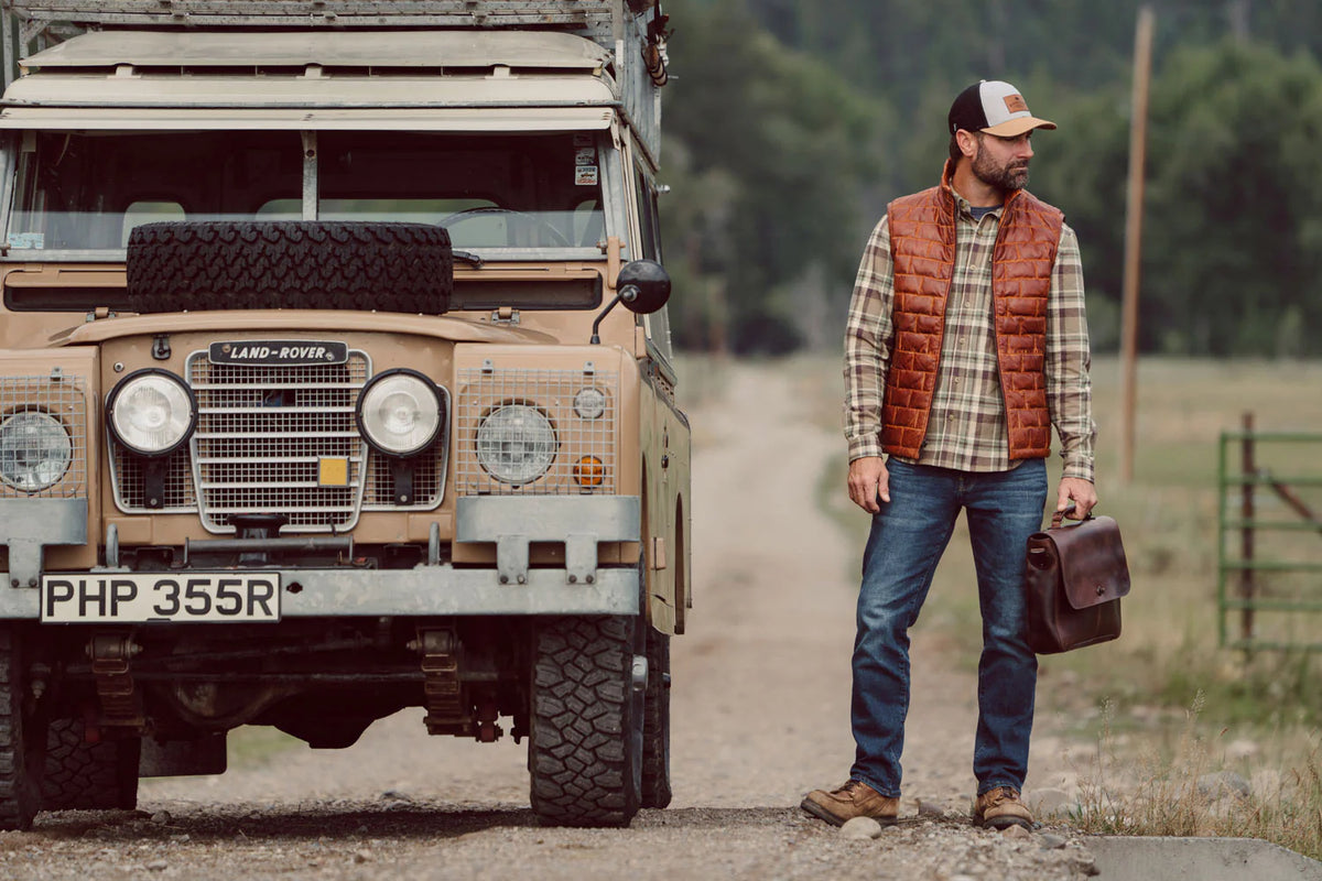 Brown Leather Puffer Vest