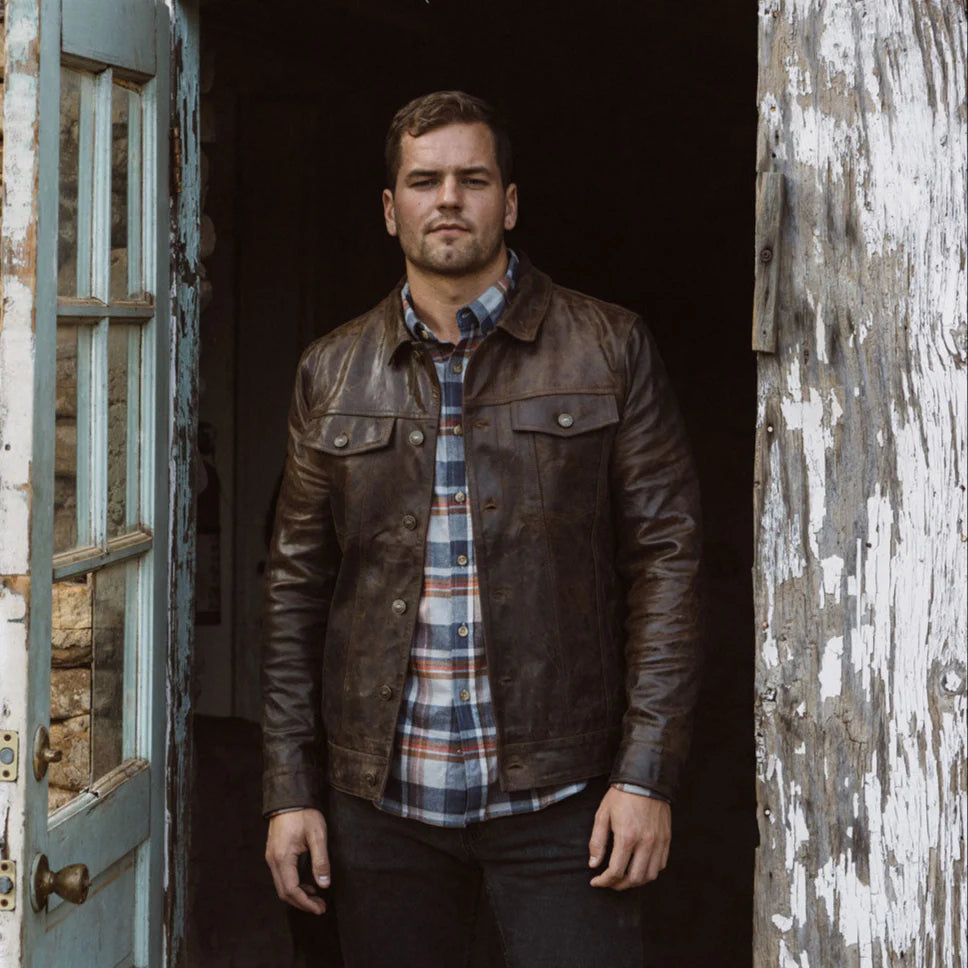 Driggs Brown Leather Biker Jacket for men’s