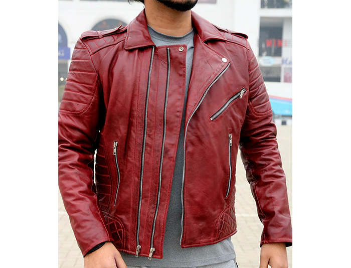 Men&#39;s cafe racer red biker Leather Jacket