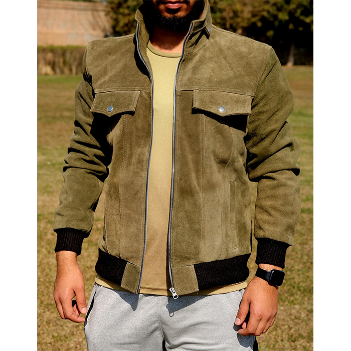 Green Suede leather jacket for men&#39;s
