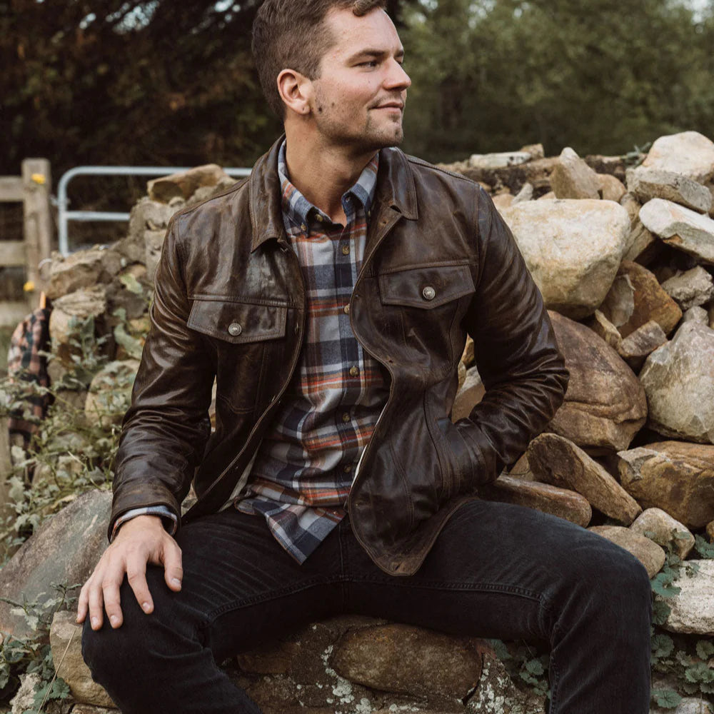 Driggs Brown Leather Biker Jacket for men’s