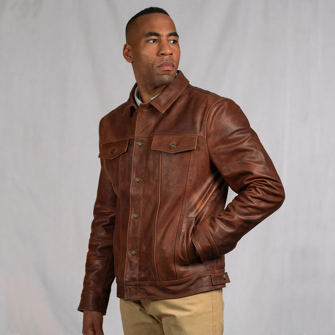 Driggs Tan Leather Biker Jacket for men’s