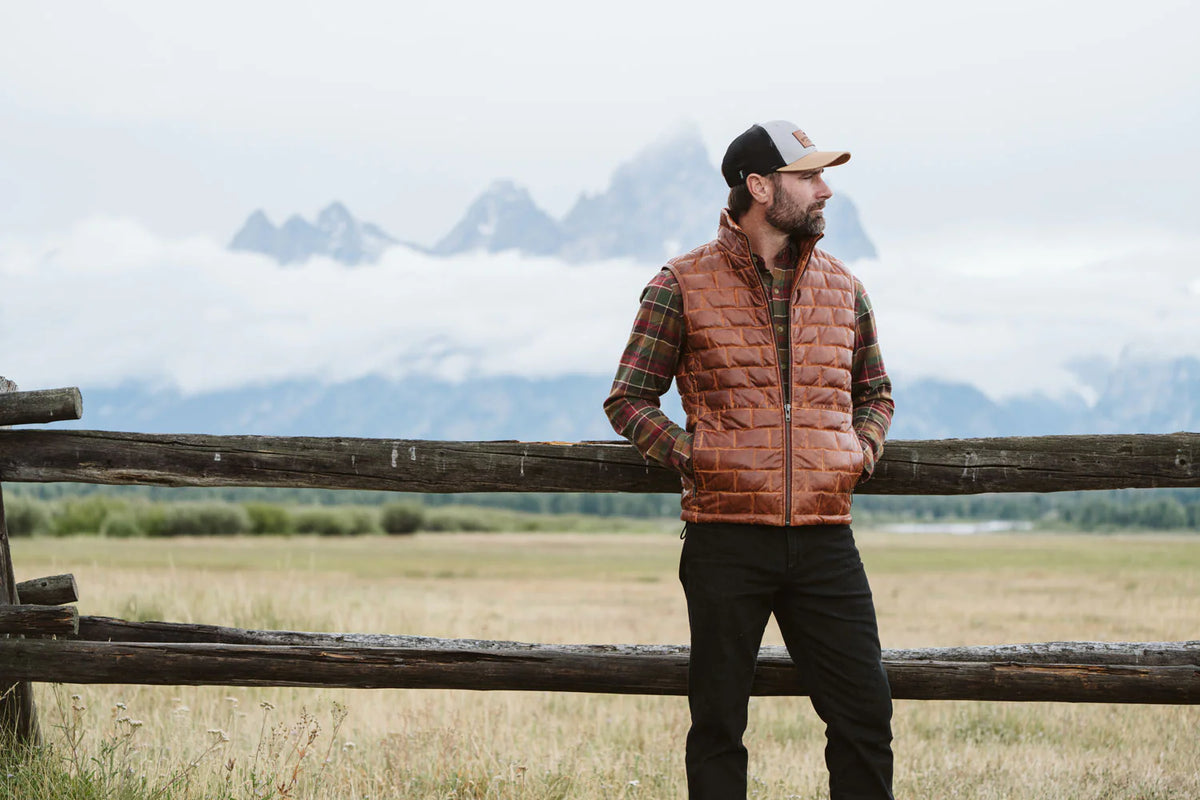 Brown Leather Puffer Vest