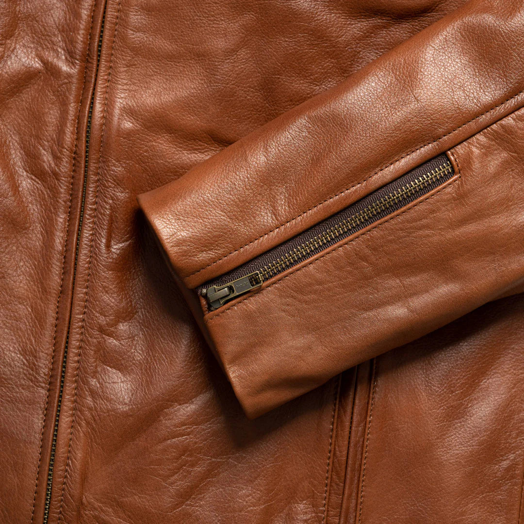 Brown leather biker jacket