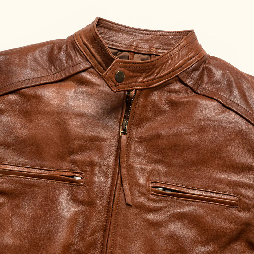 Brown leather biker jacket