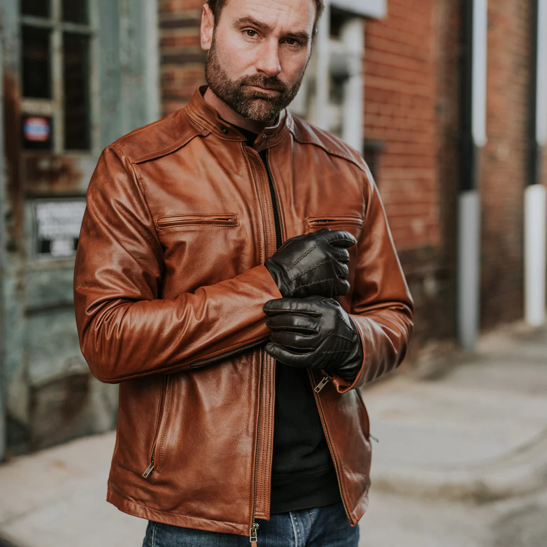 Brown leather biker jacket