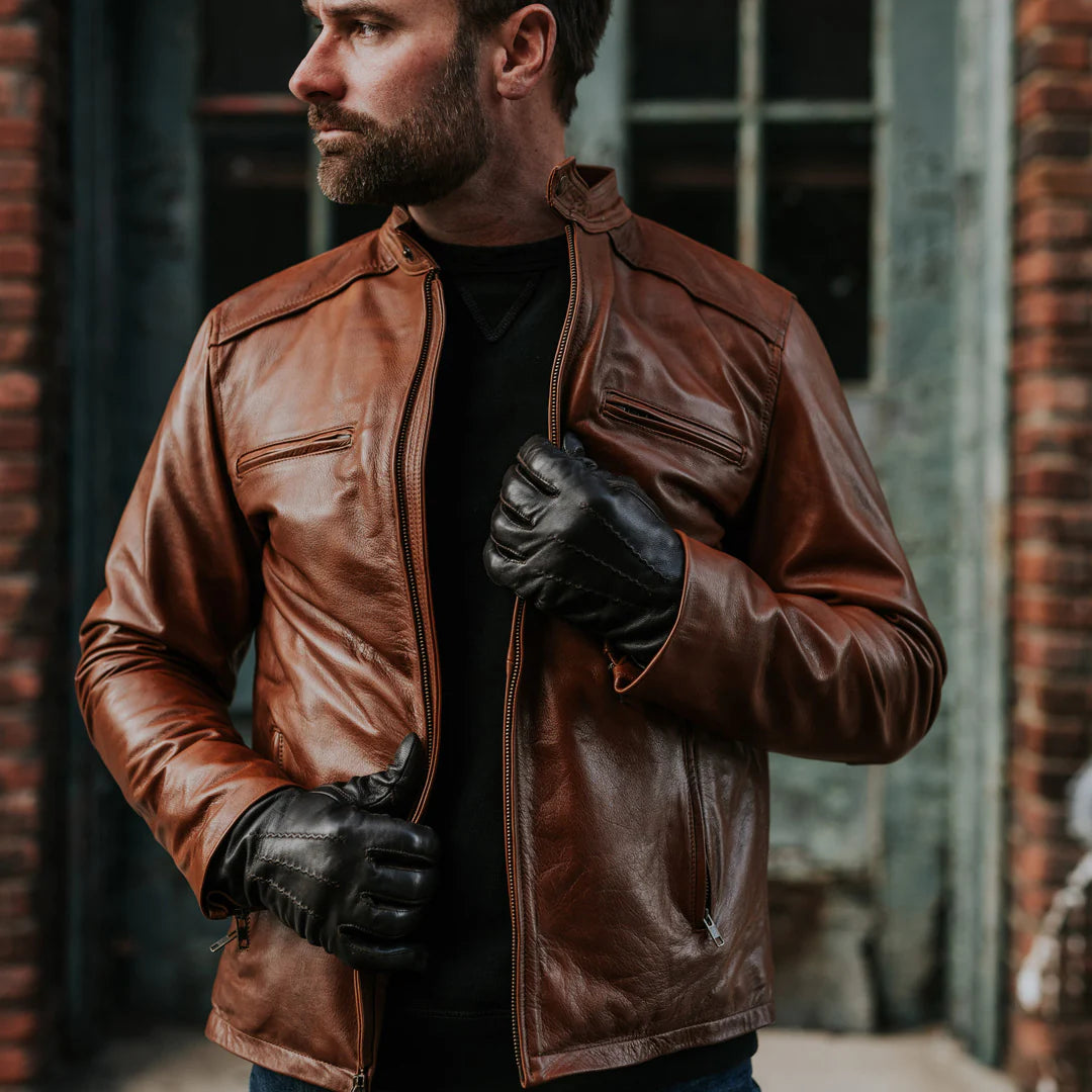 Brown leather biker jacket