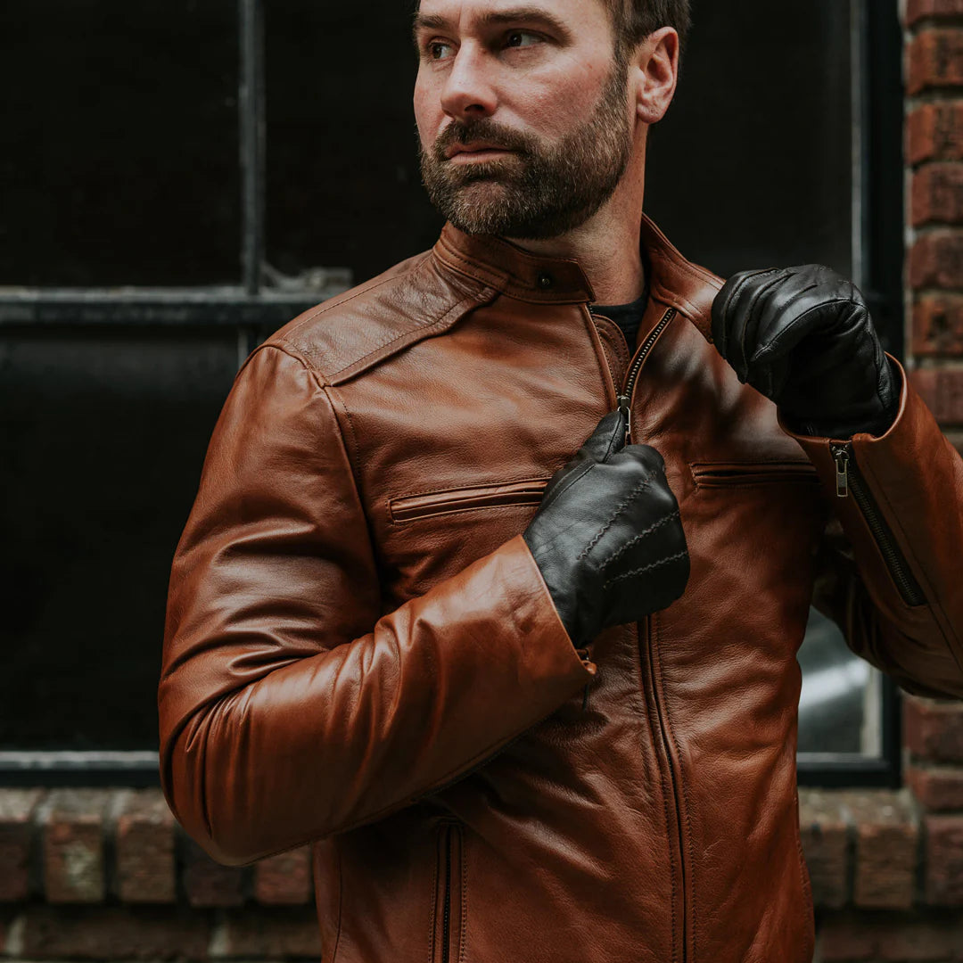 Brown leather biker jacket