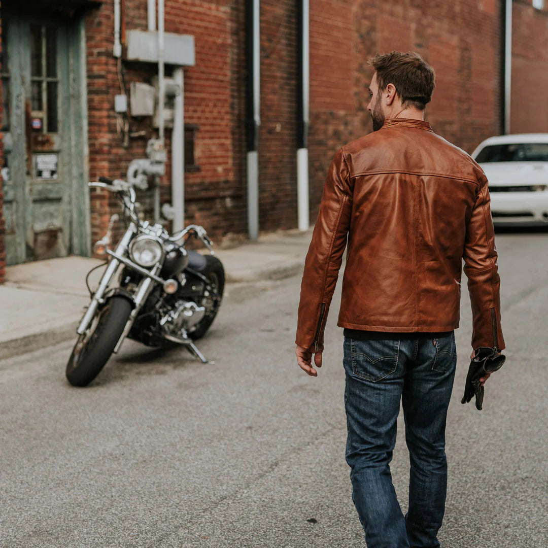 Brown leather biker jacket