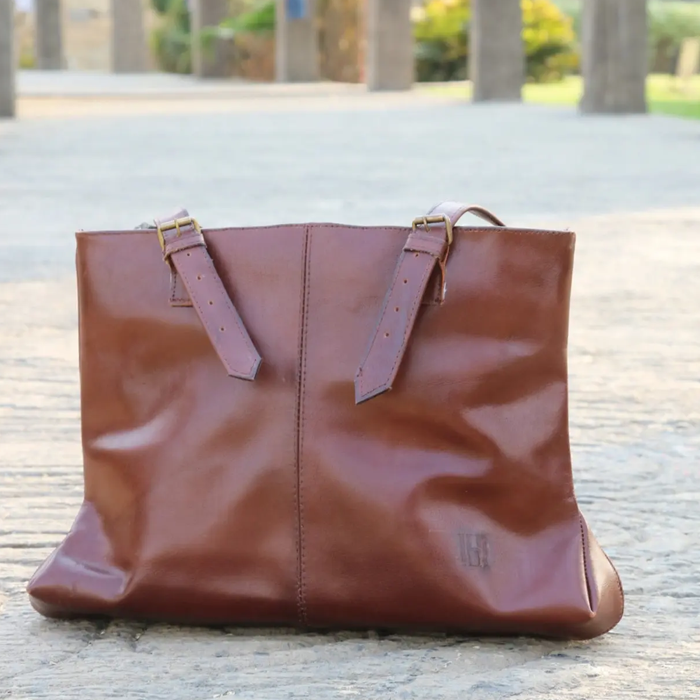 Women large leather handbag Double compartment