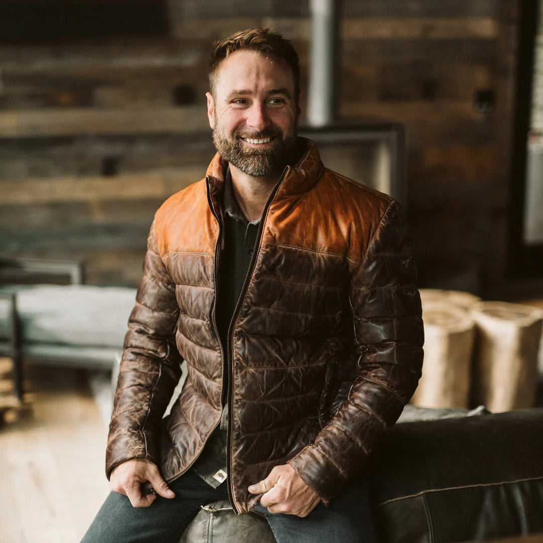 Brown Leather puffer jacket