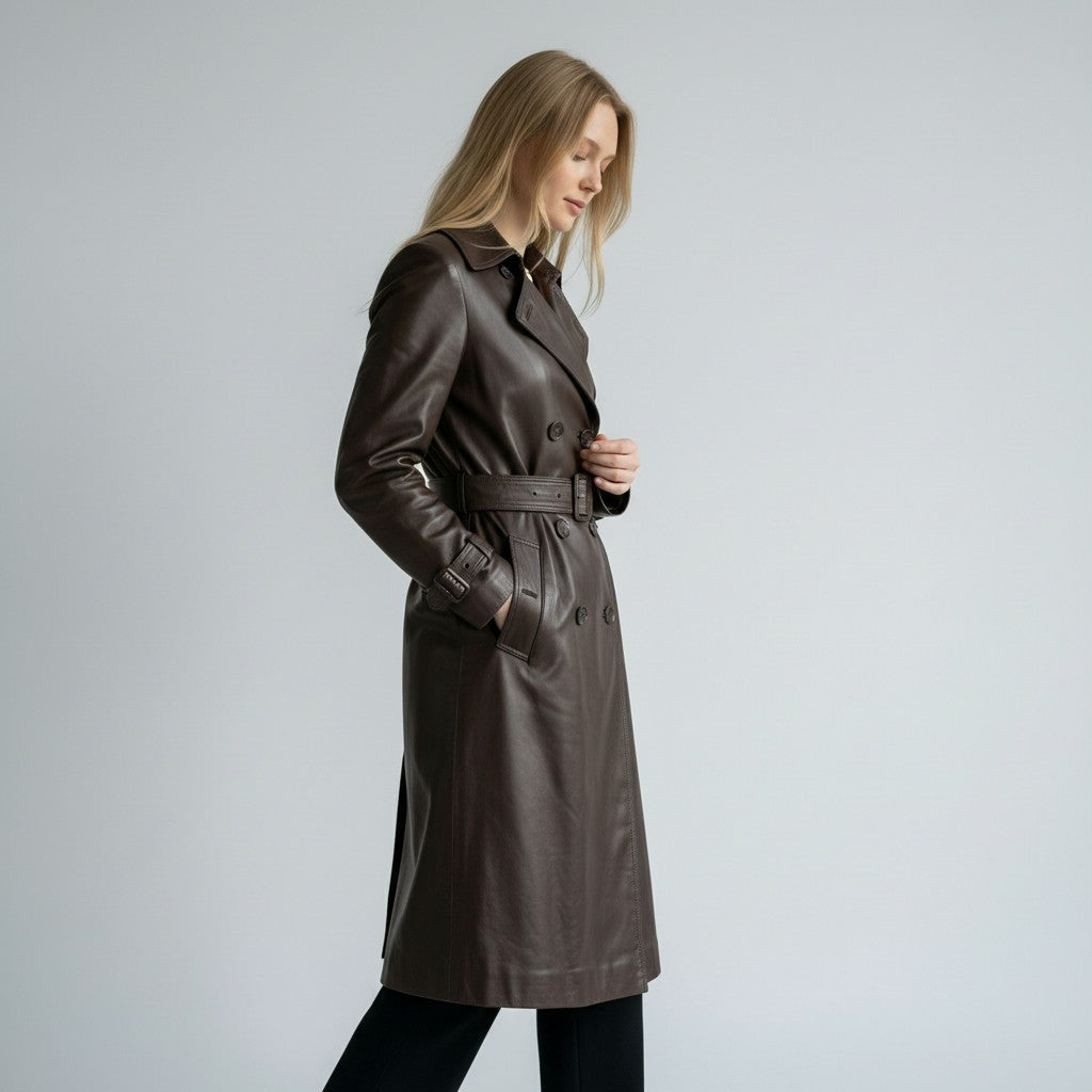 Double Breasted Premium Leather Coats for women