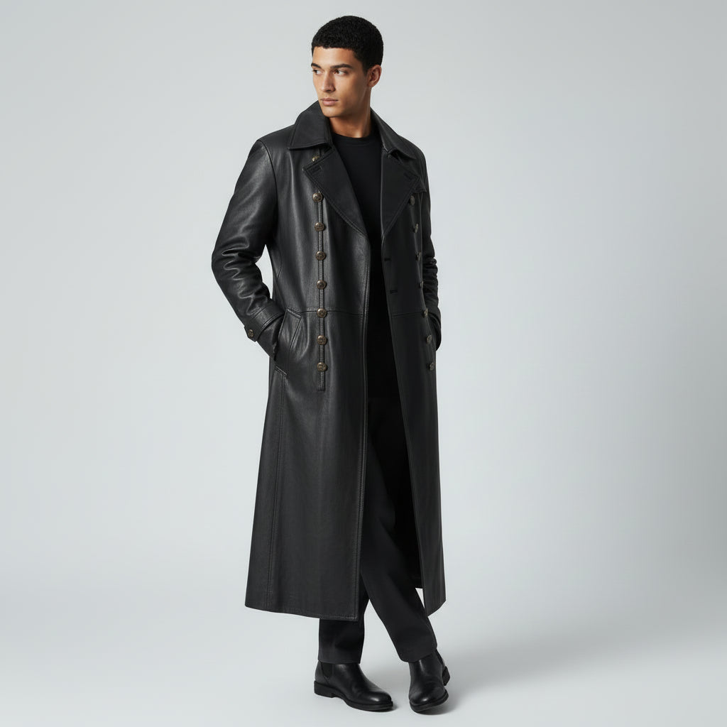 Long leather pirate coat for men's