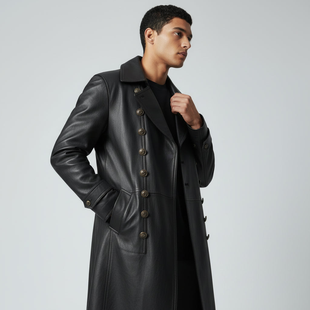 Long leather pirate coat for men's