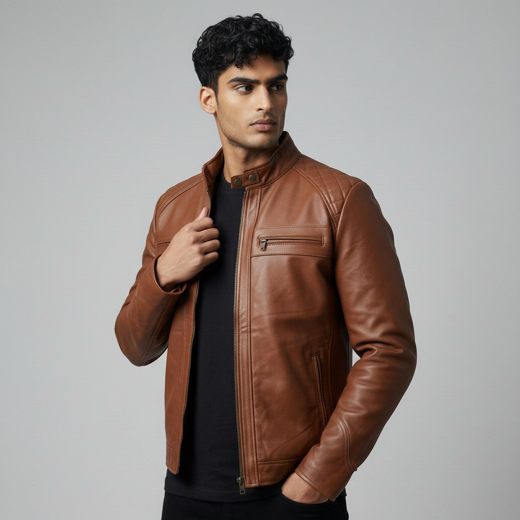 Classic Brown Biker Jacket | Men's Genuine Leather Jacket