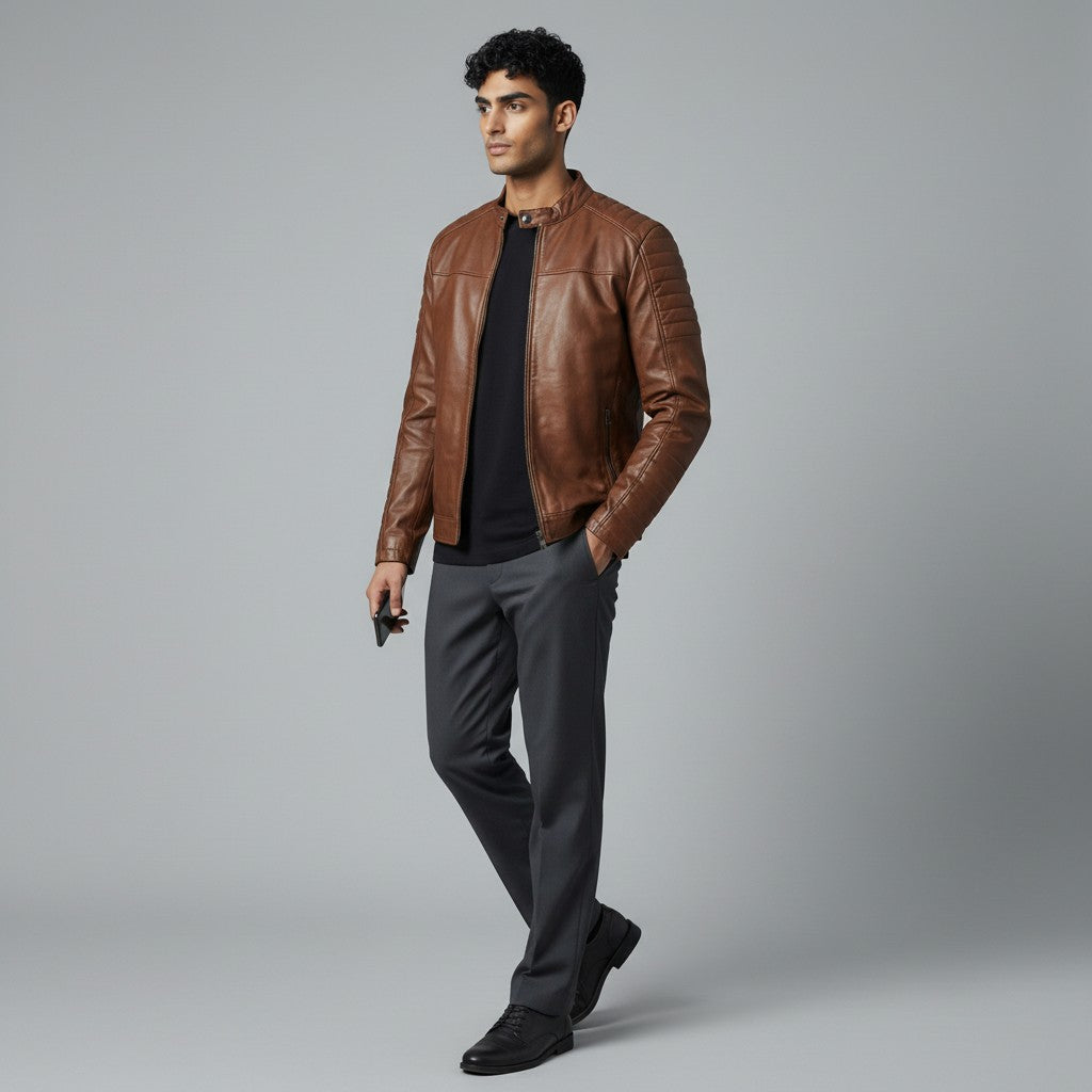 Men's Quilted Biker Leather Jacket