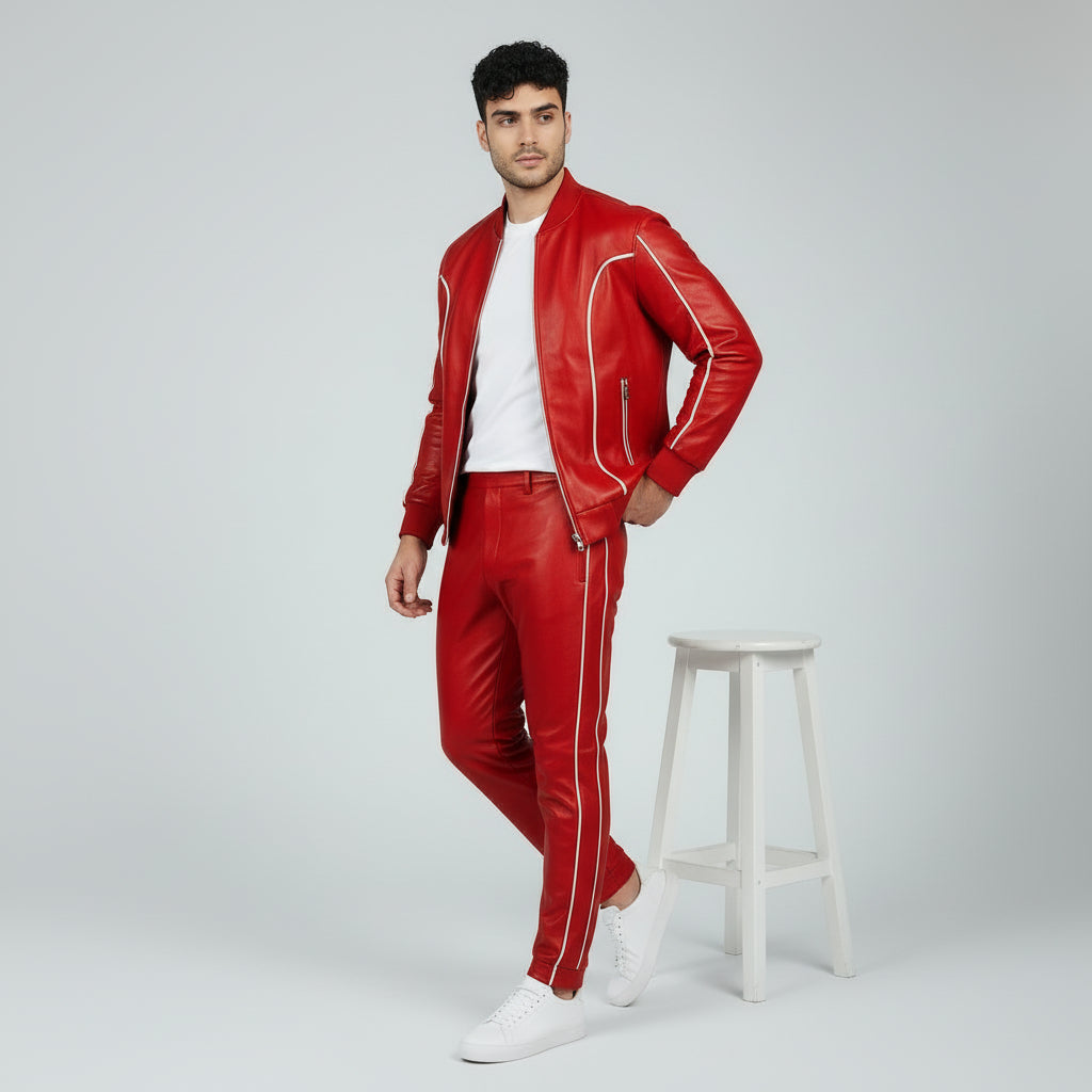 Men's Leather Track Suit Sweatsuit