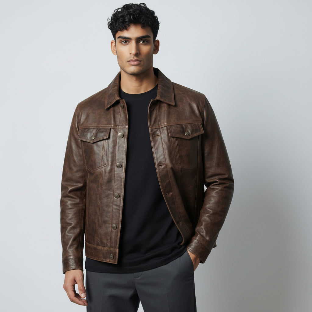 Driggs Brown Leather Biker Jacket for men’s