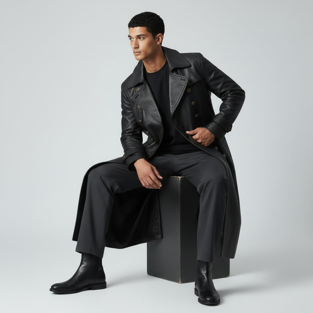 Long leather pirate coat for men's