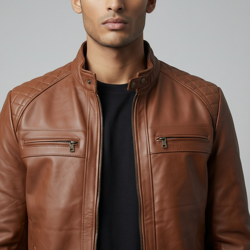 Classic Brown Biker Jacket | Men's Genuine Leather Jacket
