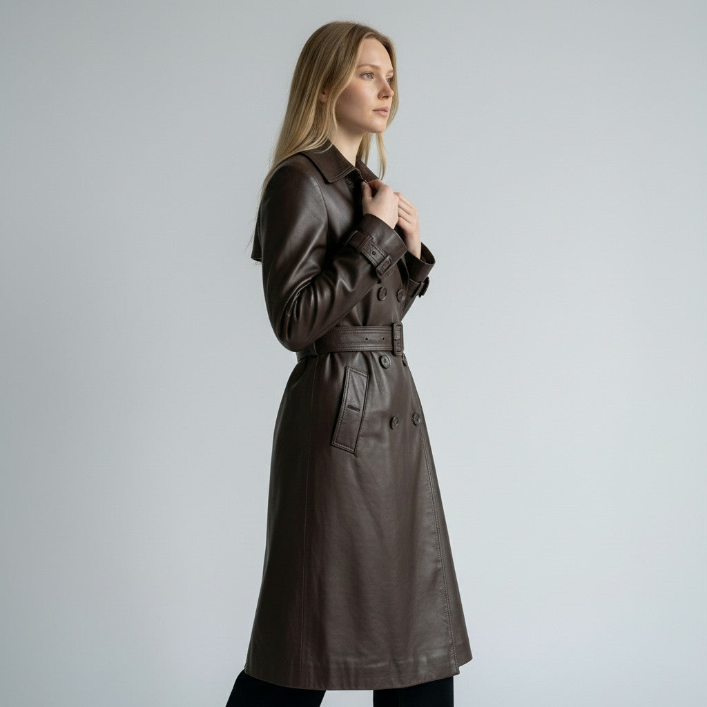 Double Breasted Premium Leather Coats for women
