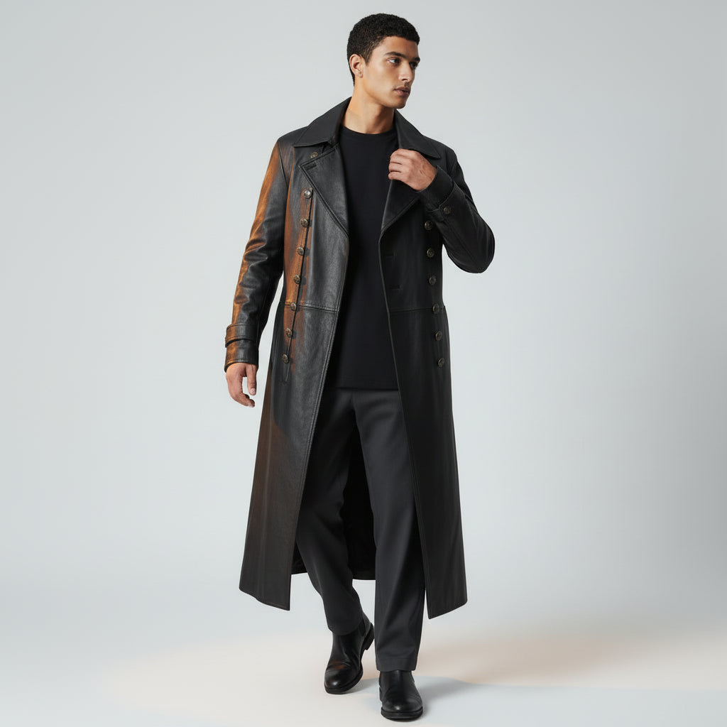 Long leather pirate coat for men's