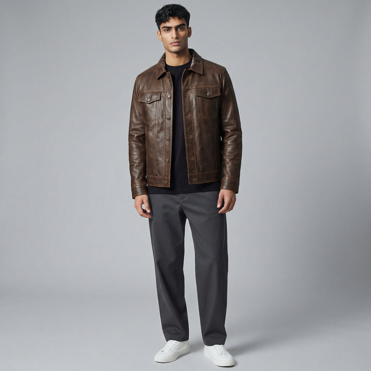 Driggs Brown Leather Biker Jacket for men’s