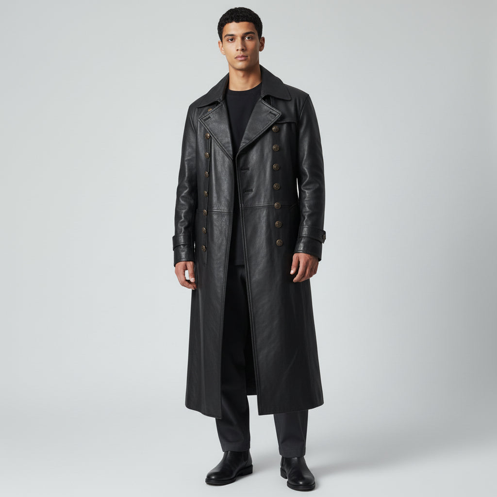 Long leather pirate coat for men's