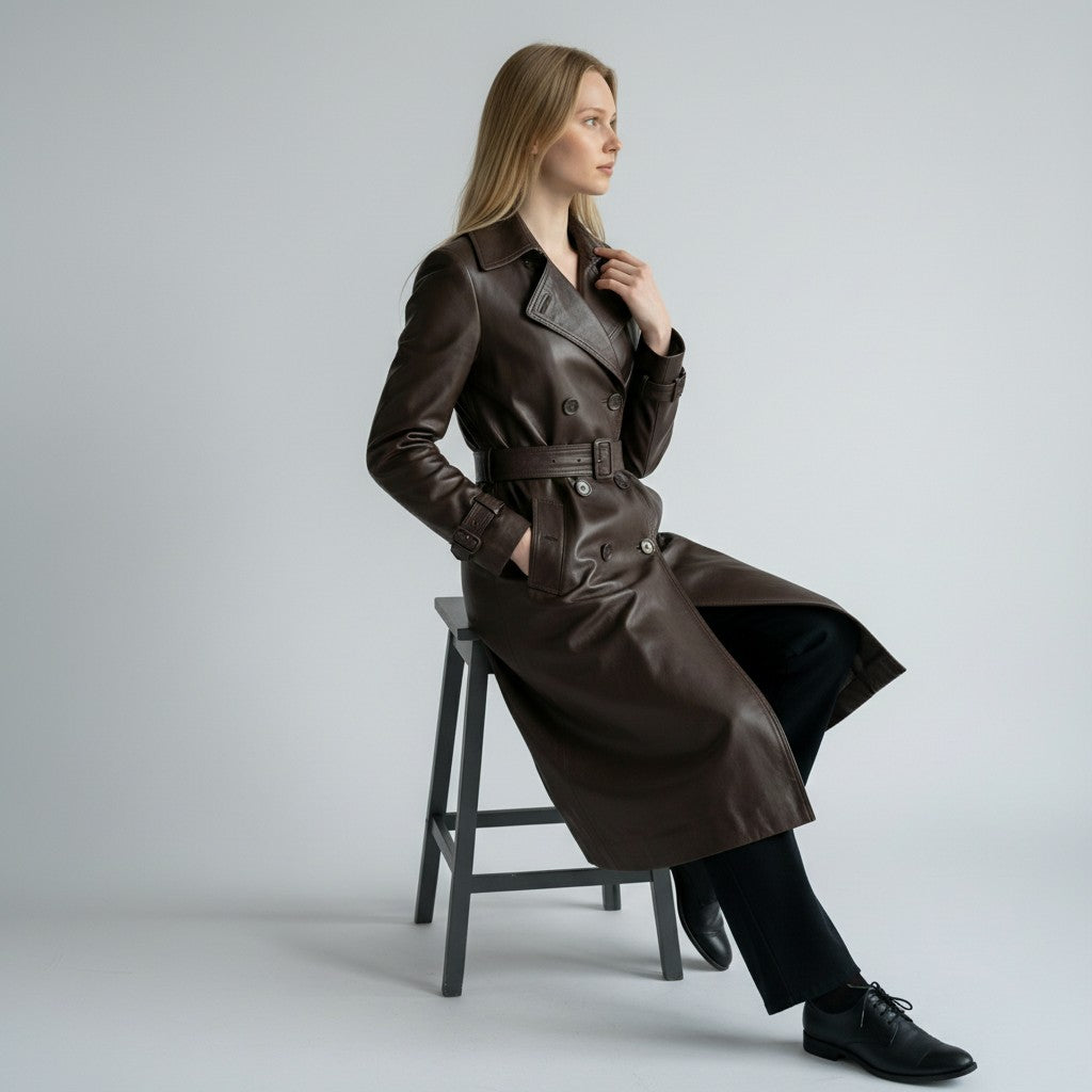 Double Breasted Premium Leather Coats for women