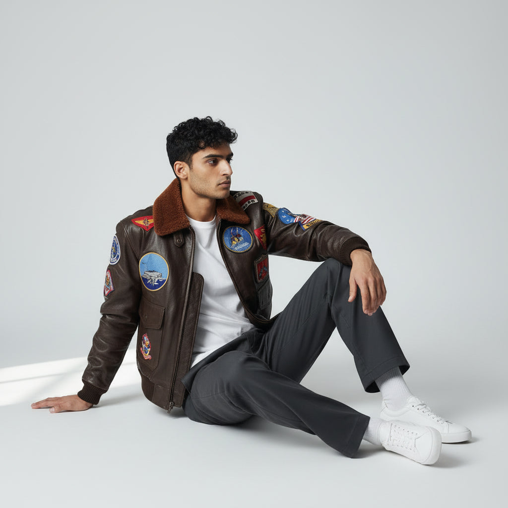 Maverick's Signature Style: The Iconic Dark Brown Leather Aviator Jacket