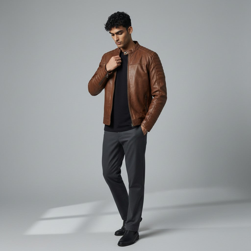 Men's Quilted Biker Leather Jacket
