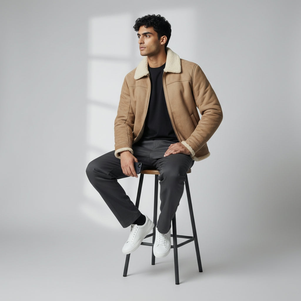 Shearling Suede Leather Bomber Jacket