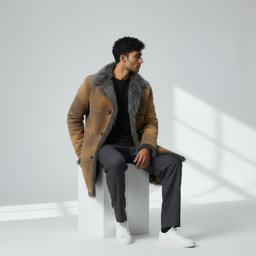 Luxurious Toscana Shearling Fox Fur Long Coat