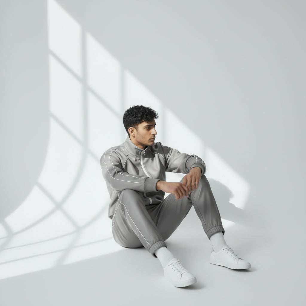 Grey Leather Track Suit Sweatsuit for men's