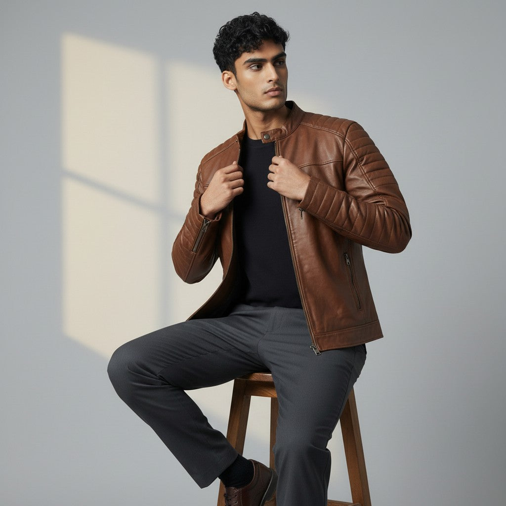 Men's Quilted Biker Leather Jacket