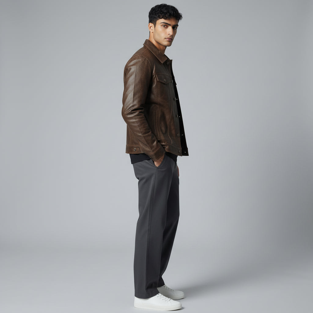 Driggs Brown Leather Biker Jacket for men’s