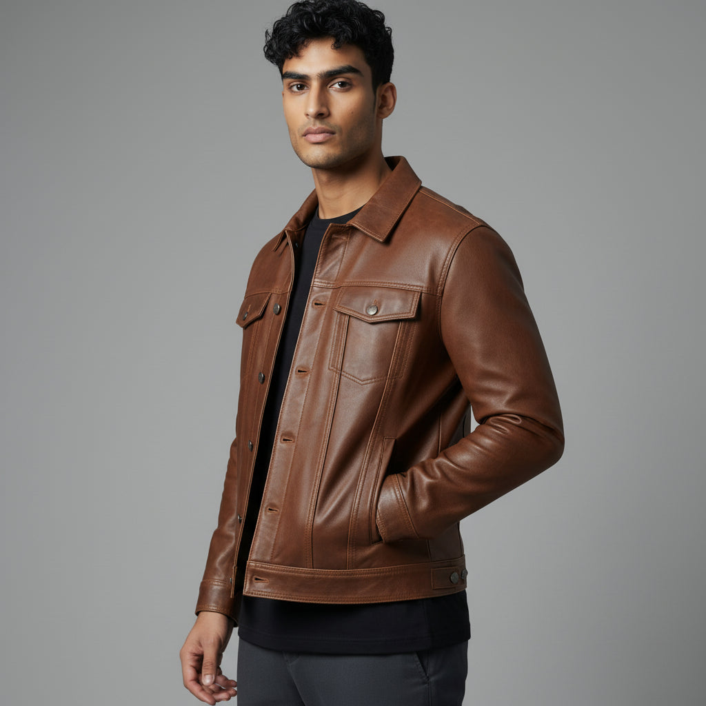 Driggs Tan Leather Biker Jacket for men’s