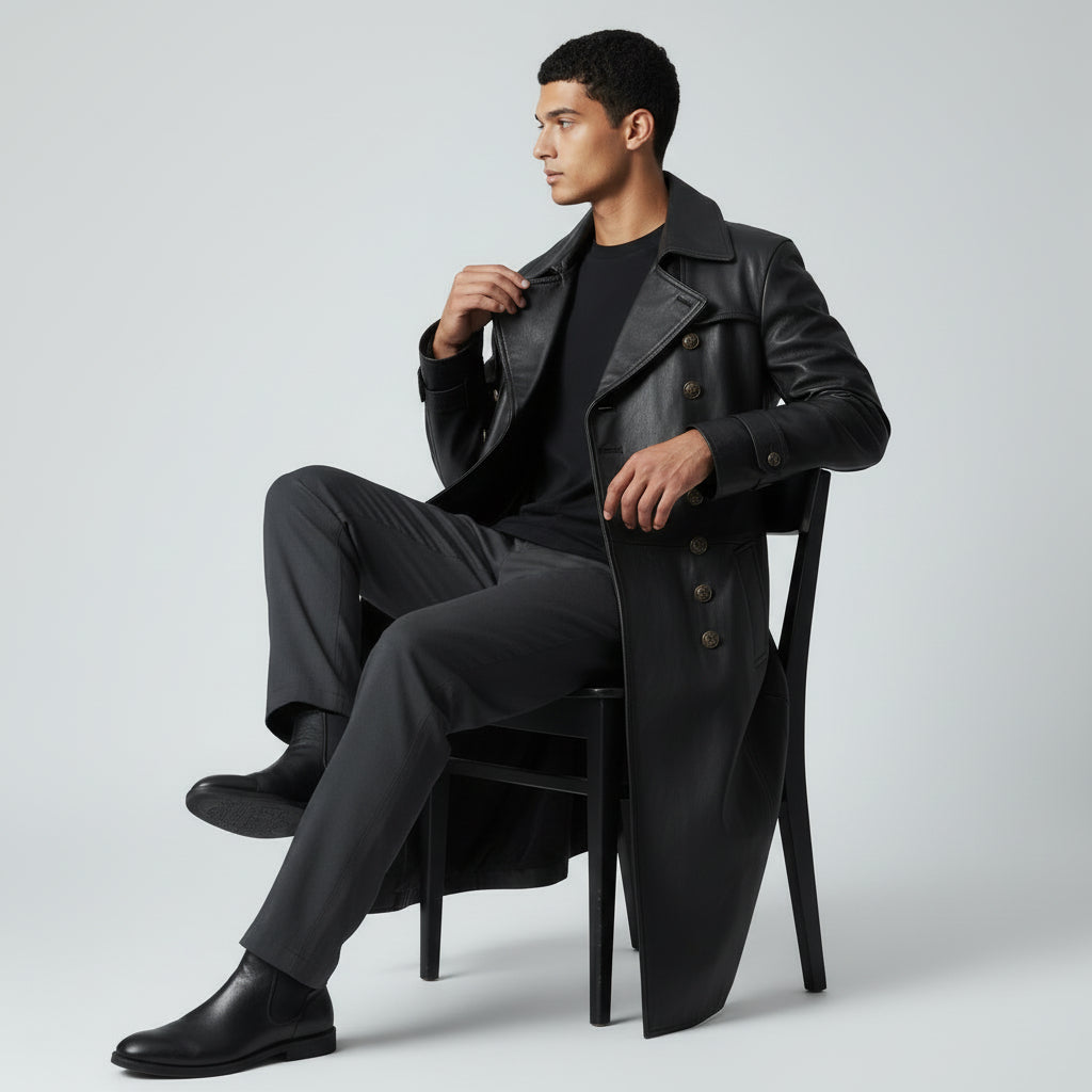 Long leather pirate coat for men's