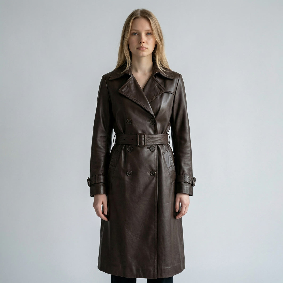 Double Breasted Premium Leather Coats for women